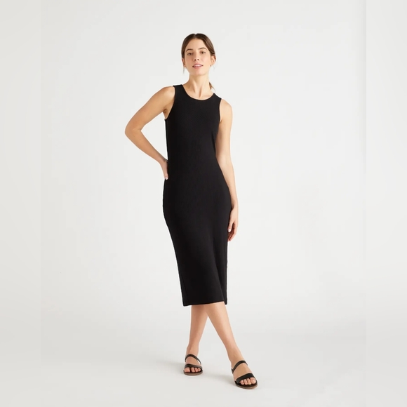 NEW Quince Tencel Rib Knit Sleeveless Dress Black Sz XS - Picture 1 of 8